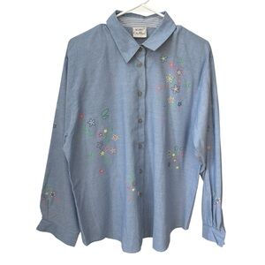 Koret City Blues Floral Embroidered Top Women’s Size 2XL Cottagecore Fairycore